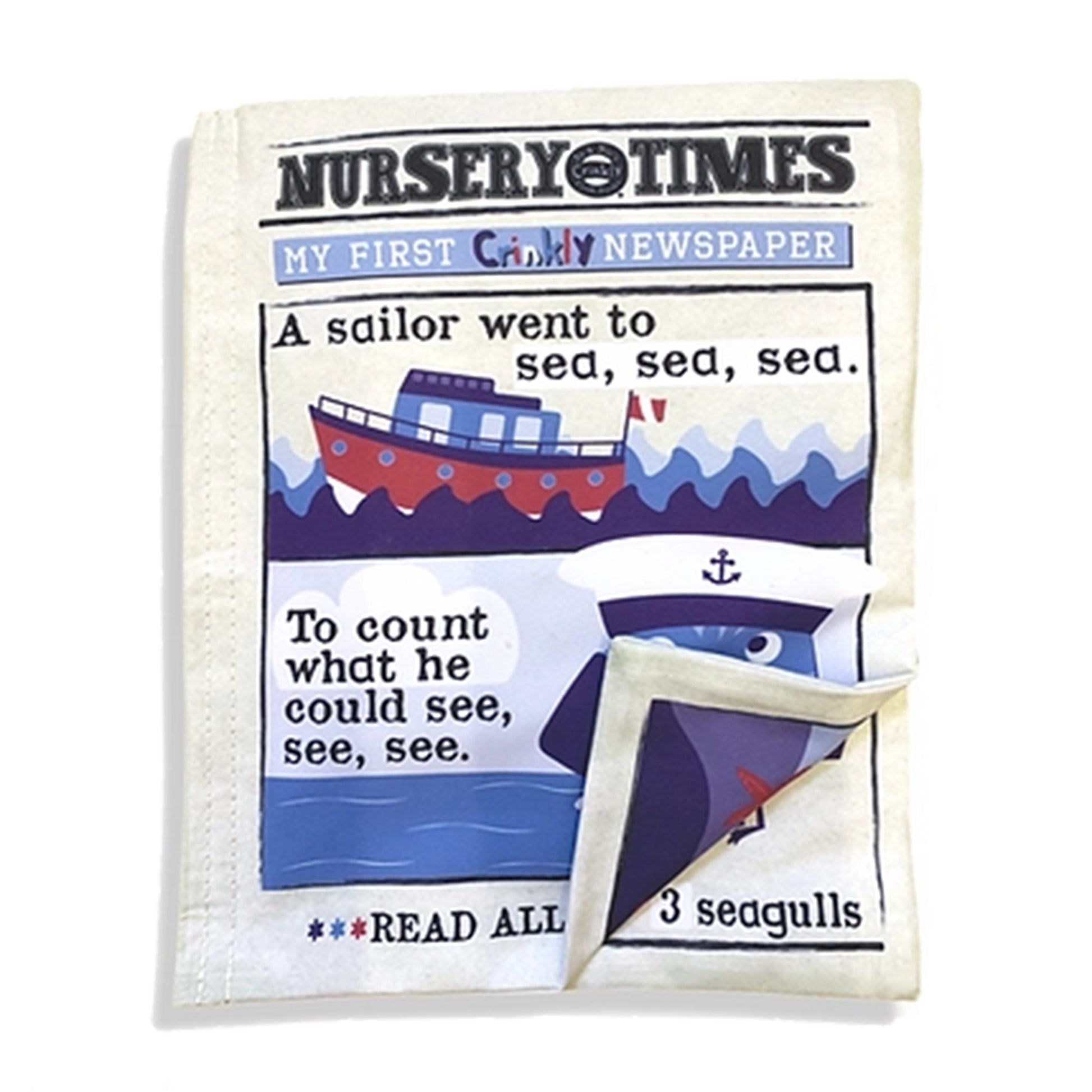 Nursery Times Crinkly Newspaper - A Sailor went to Sea - Jo & Nic's Crinkly Cloth Books - The Forgotten Toy Shop