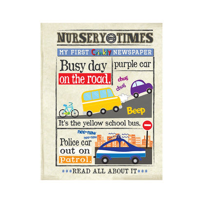 Nursery Times Crinkly Newspaper - Busy day on the Road - Jo & Nic's Crinkly Cloth Books - The Forgotten Toy Shop