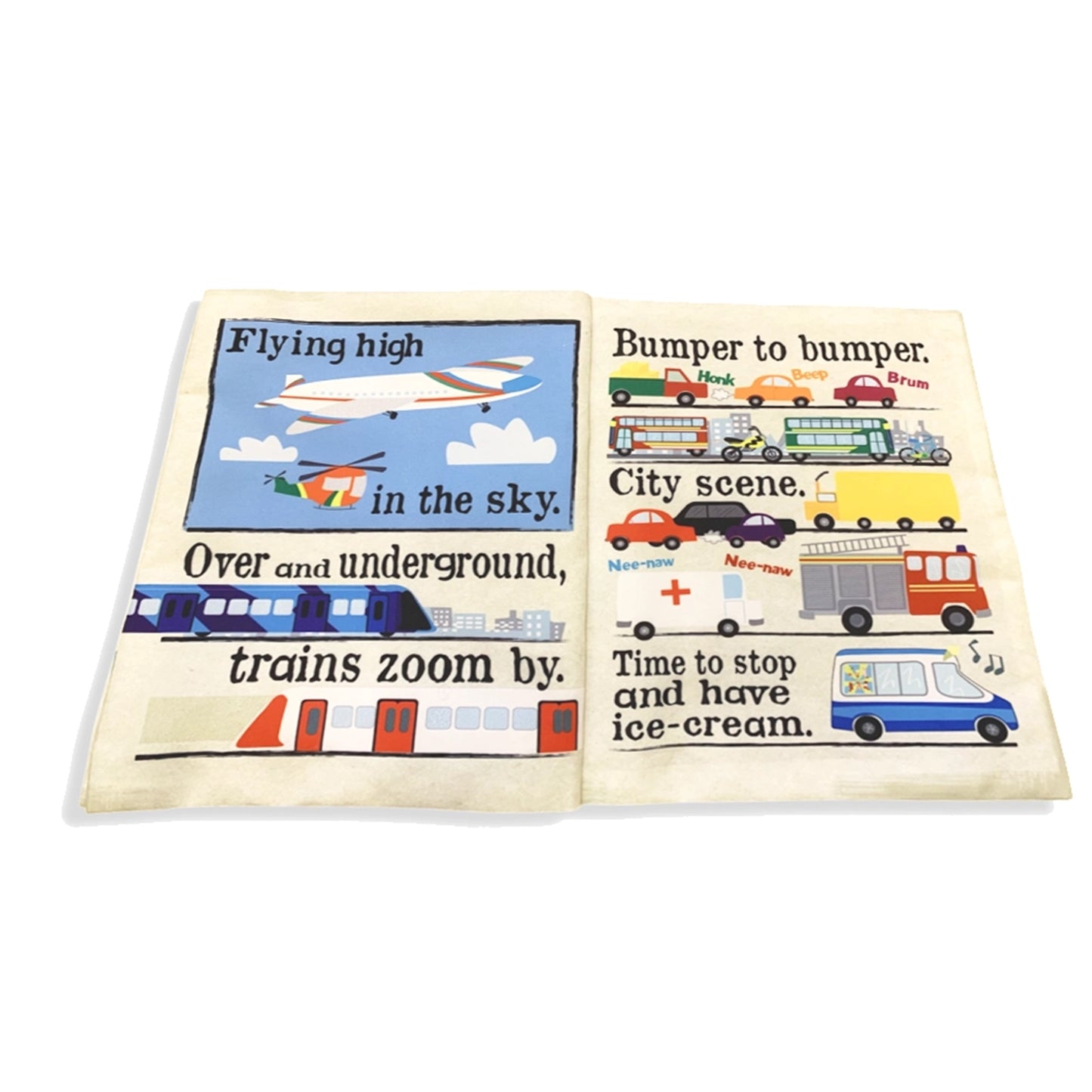 Nursery Times Crinkly Newspaper - Busy day on the Road - Jo & Nic's Crinkly Cloth Books - The Forgotten Toy Shop