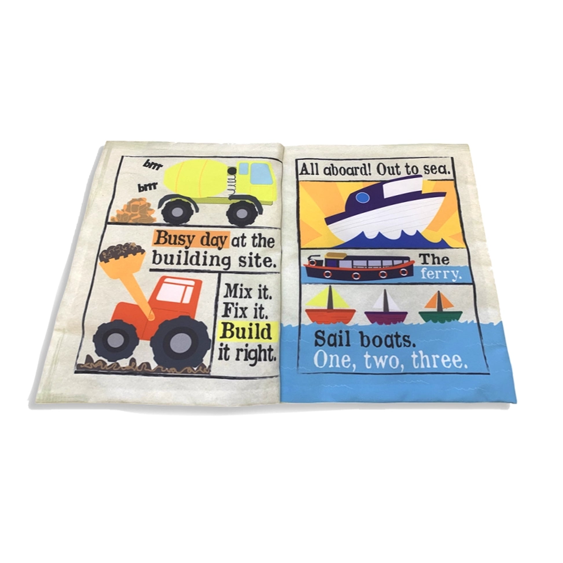 Nursery Times Crinkly Newspaper - Busy day on the Road - Jo & Nic's Crinkly Cloth Books - The Forgotten Toy Shop