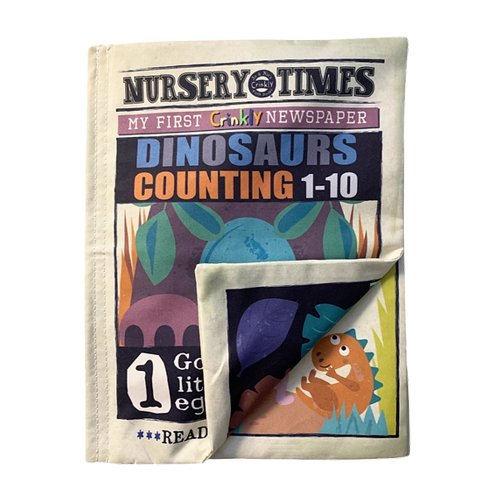 Nursery Times Crinkly Newspaper - Counting 1-10 Dinosaurs - Jo & Nic's Crinkly Cloth Books - The Forgotten Toy Shop