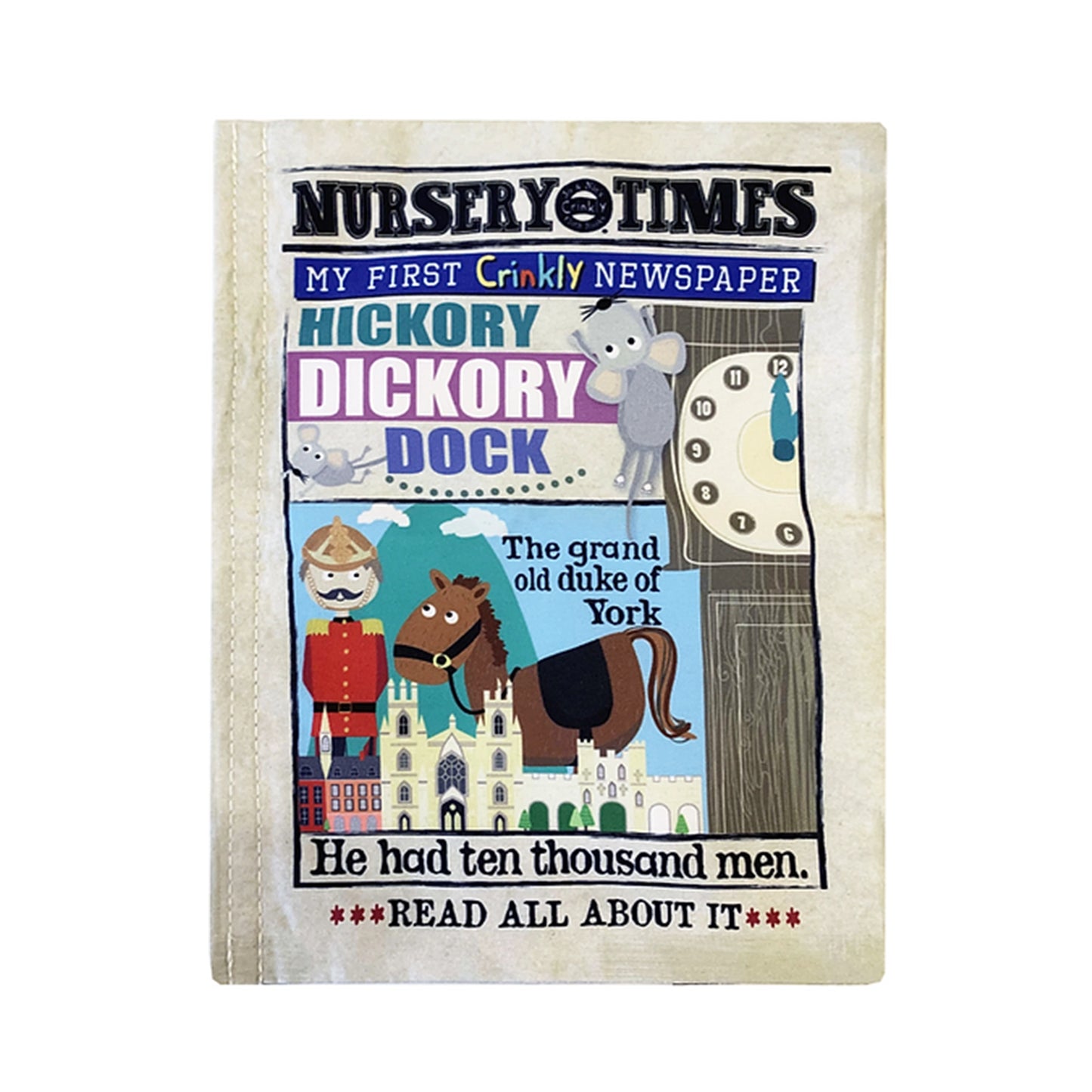 Nursery Times Crinkly Newspaper - Grand Old Duke - Jo & Nic's Crinkly Cloth Books - The Forgotten Toy Shop