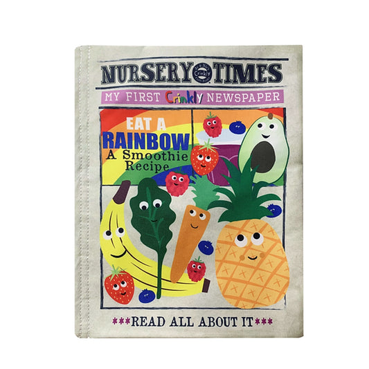 Nursery Times Crinkly Newspaper - Eat a Rainbow - Jo & Nic's Crinkly Cloth Books - The Forgotten Toy Shop