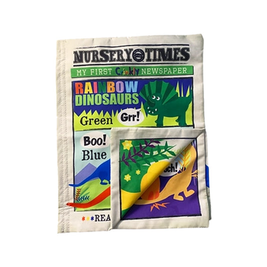 Nursery Times Crinkly Newspaper - Rainbow Dinosaurs - Jo & Nic's Crinkly Cloth Books - The Forgotten Toy Shop