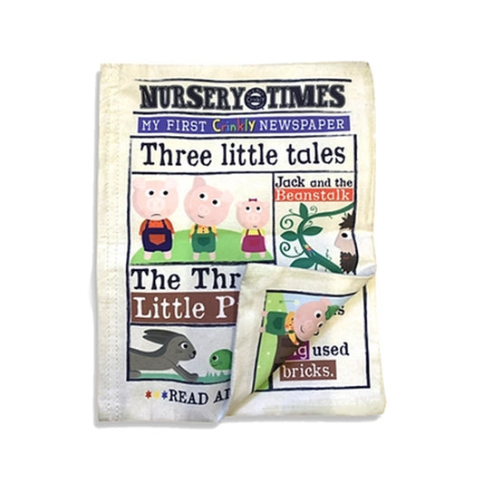 Nursery Times Crinkly Newspaper - Three Little Tales - Jo & Nic's Crinkly Cloth Books - The Forgotten Toy Shop