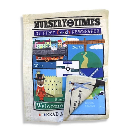 Nursery Times Crinkly Newspaper - Welcome to England - Jo & Nic's Crinkly Cloth Books - The Forgotten Toy Shop